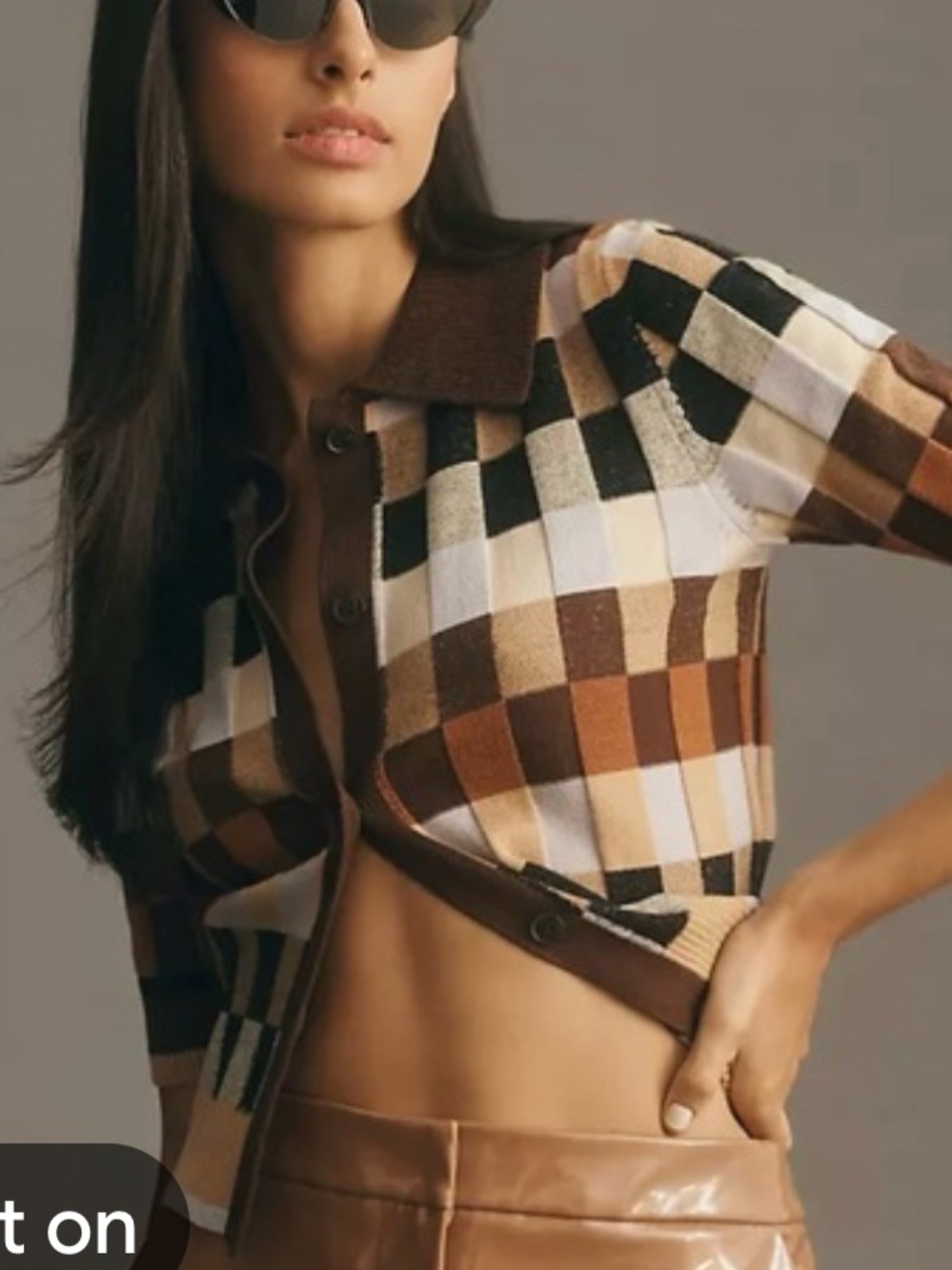 MAEVE ANTHROPOLOGIE CROPPED COLLARED SWEATER COLOR GEOMETRIC MED NWT BROWN BLACK
